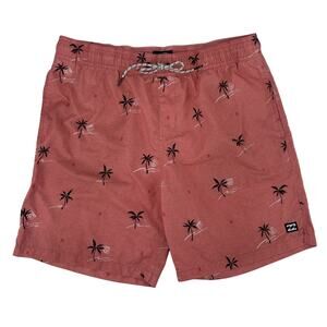 Billabong Men's Swim Trunks Large Coral W/ Palms All Day‎ Layback Board Shorts